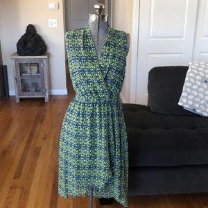GREEN AND BLUE SLEEVELESS DOUBLE LAYERED DRESS